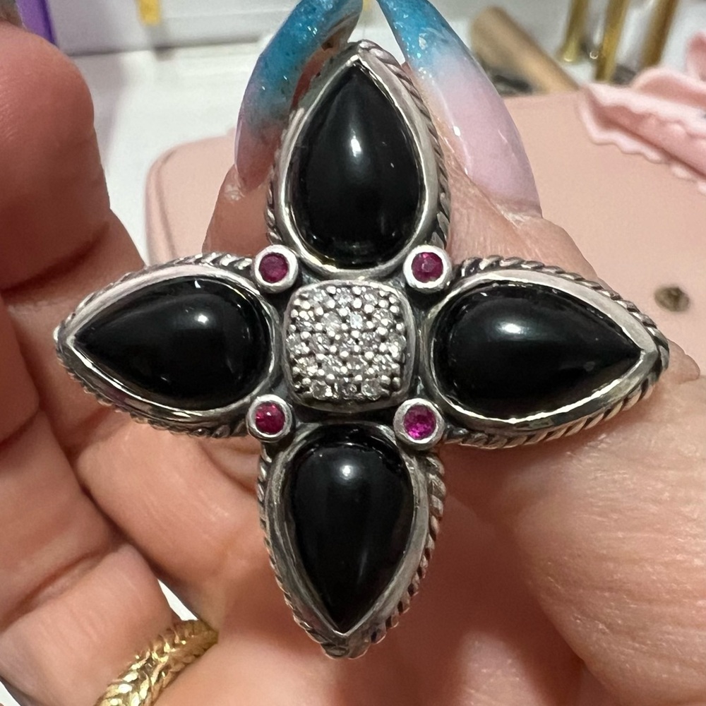 David Yurman black onyx diamond pendant Sterling silver